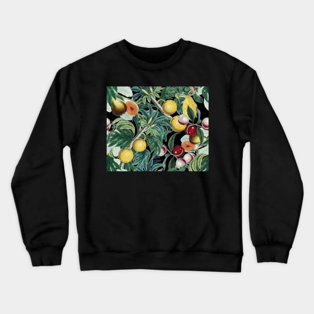 Vintage Fruit Pattern on black Crewneck Sweatshirt by MarbleCloud